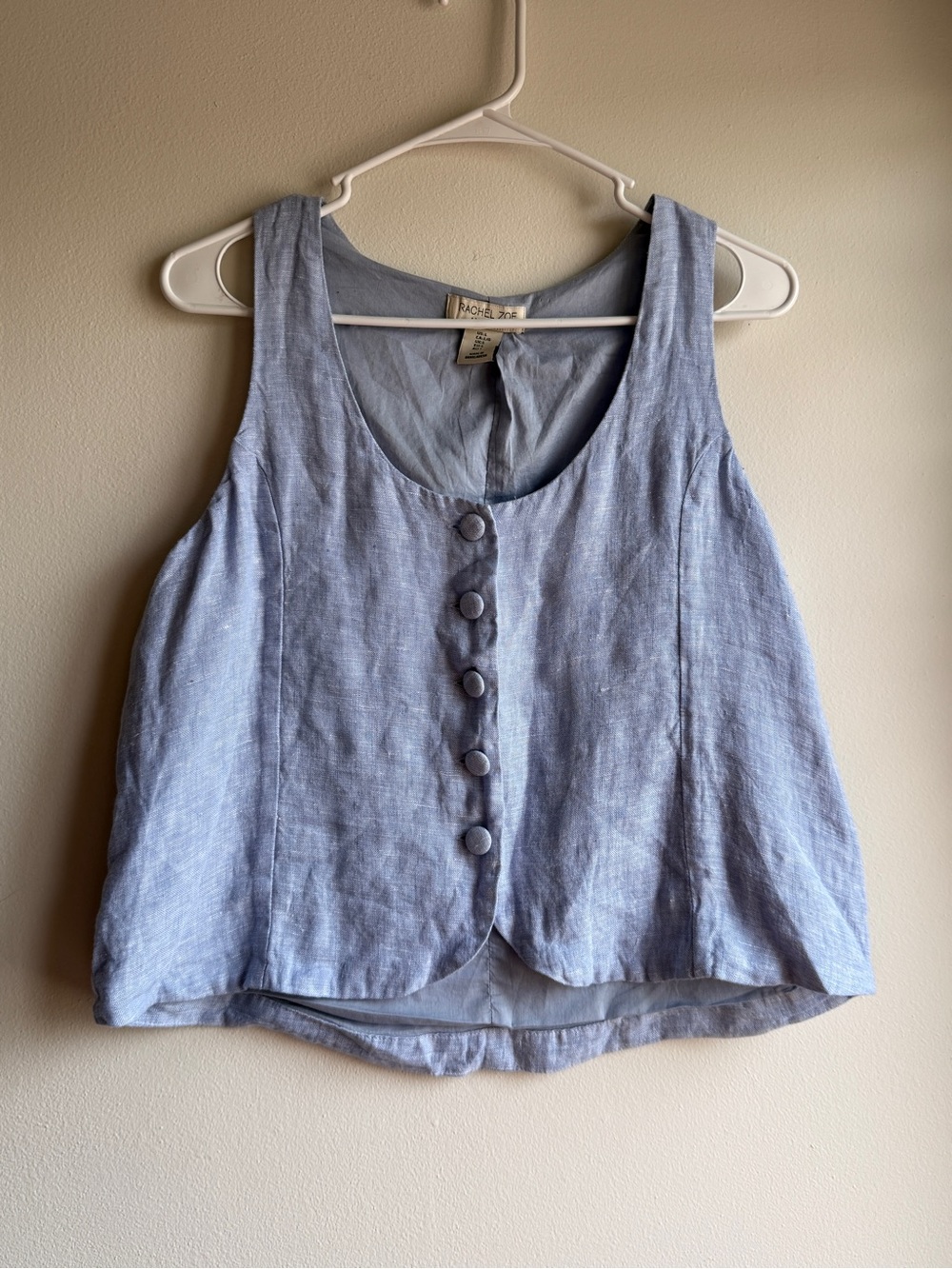 Rachel Zoe Pale Blue 100% Linen Sleeveless Button Tank Size L